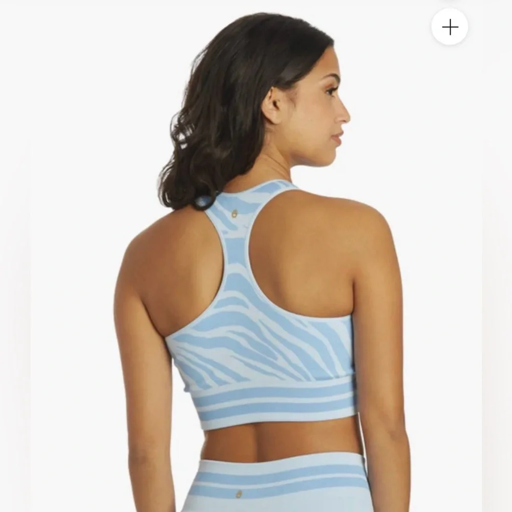 Spiritual Gangster High Neck Jacquard Bra, Light Blue Zebra Crop Bralette, S/XS